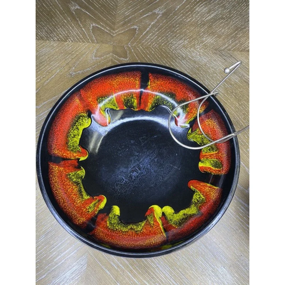 Vtg‎ Sequoia Ware MCM California Pottery Chip Dip Bowl Set Red Black Yellow 613